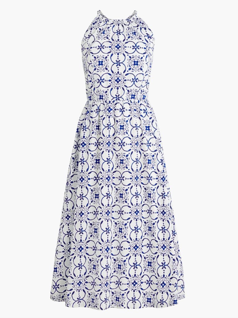 J. Crew Strappy Poplin Halter Dress Coastal Vacation Resortwear Preppy Sz 14